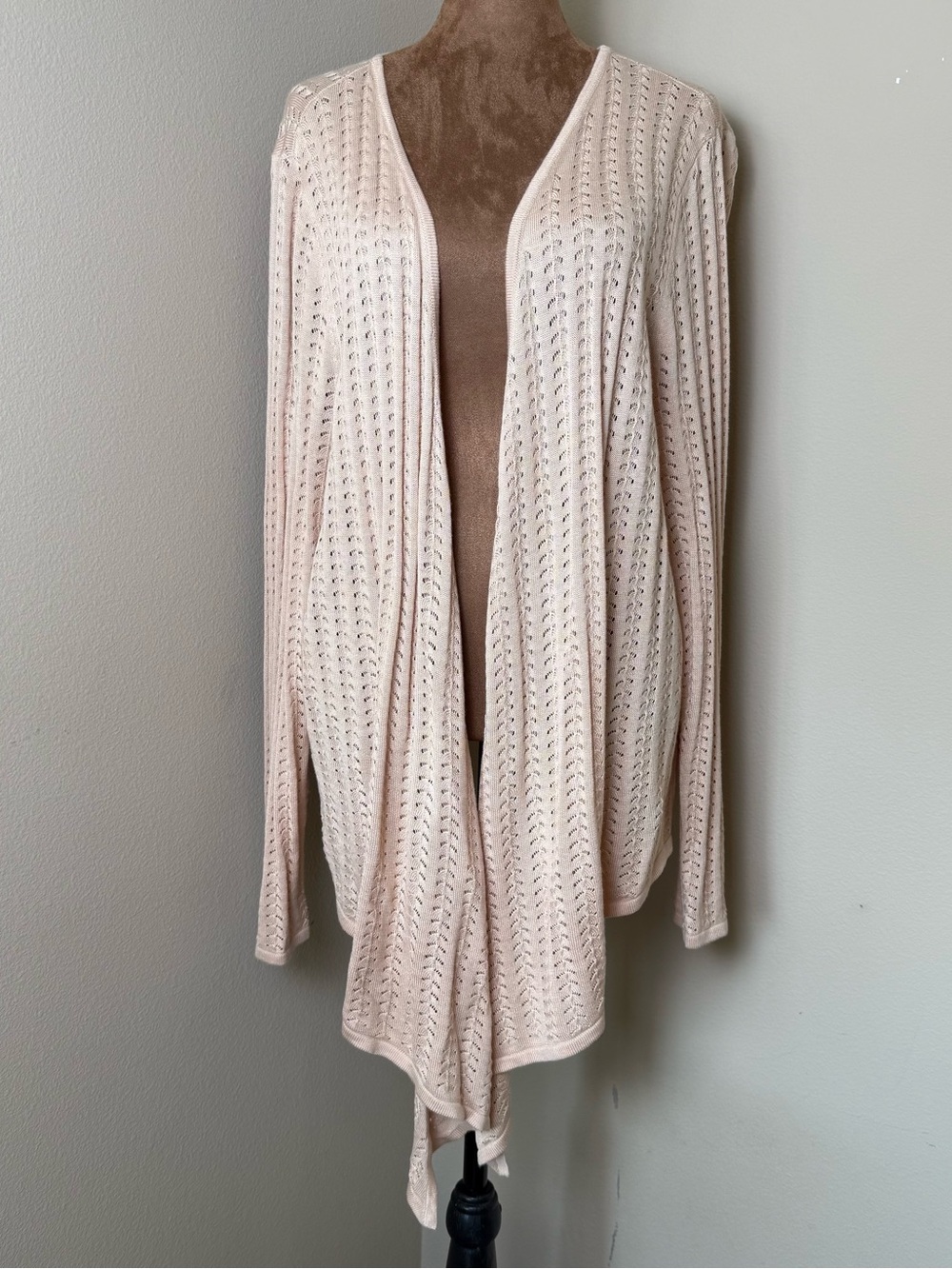 Soft Surroundings Pointelle Silk Blend Cardigan Sweater XL Beige Balletcore